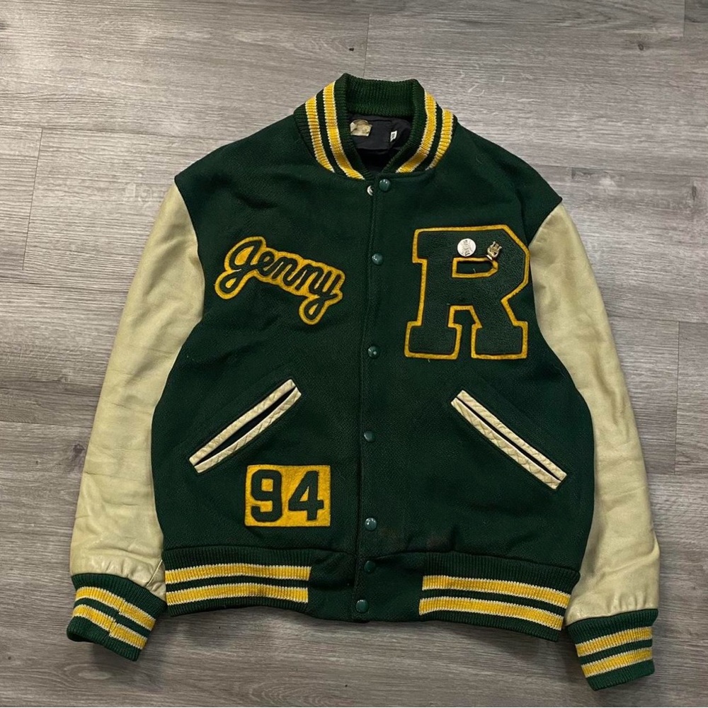 Green and Cream Varsity Jacket